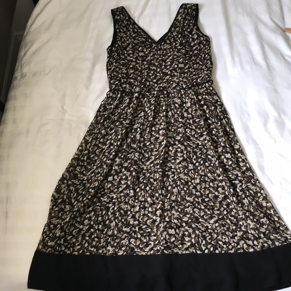Talbots silk brown/cream/black faux wrap fit n flare sleeveless dress EUC - Picture 5 of 10
